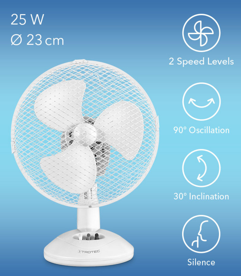 Table Fan Ø23cm Quiet Fan Pedestal Fan Oscillating Air Cooler 