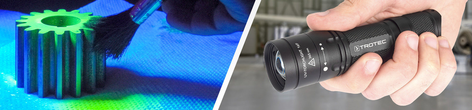 UV-Torchlight 16F – hand-held UV-A lamp with infinitely variable focussing from spotlight to floodlight
